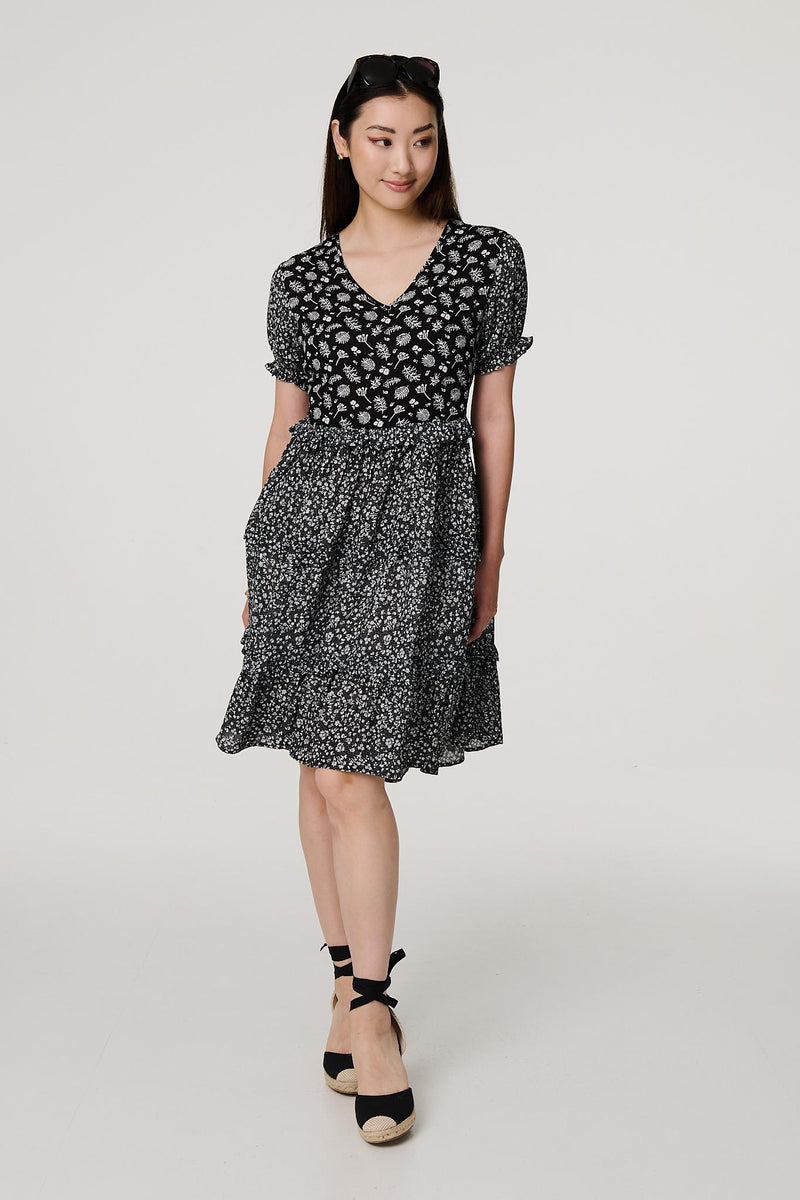 black and white floral skater dress Floral A Line Dress Black White