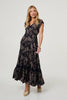 Navy | Floral Print Cap Sleeve Lace Maxi Dress
