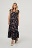 Navy | Floral Print Cap Sleeve Lace Maxi Dress
