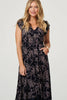 Navy | Floral Print Cap Sleeve Lace Maxi Dress
