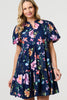 Blue | Floral High Neck Puff Sleeve Mini Dress
