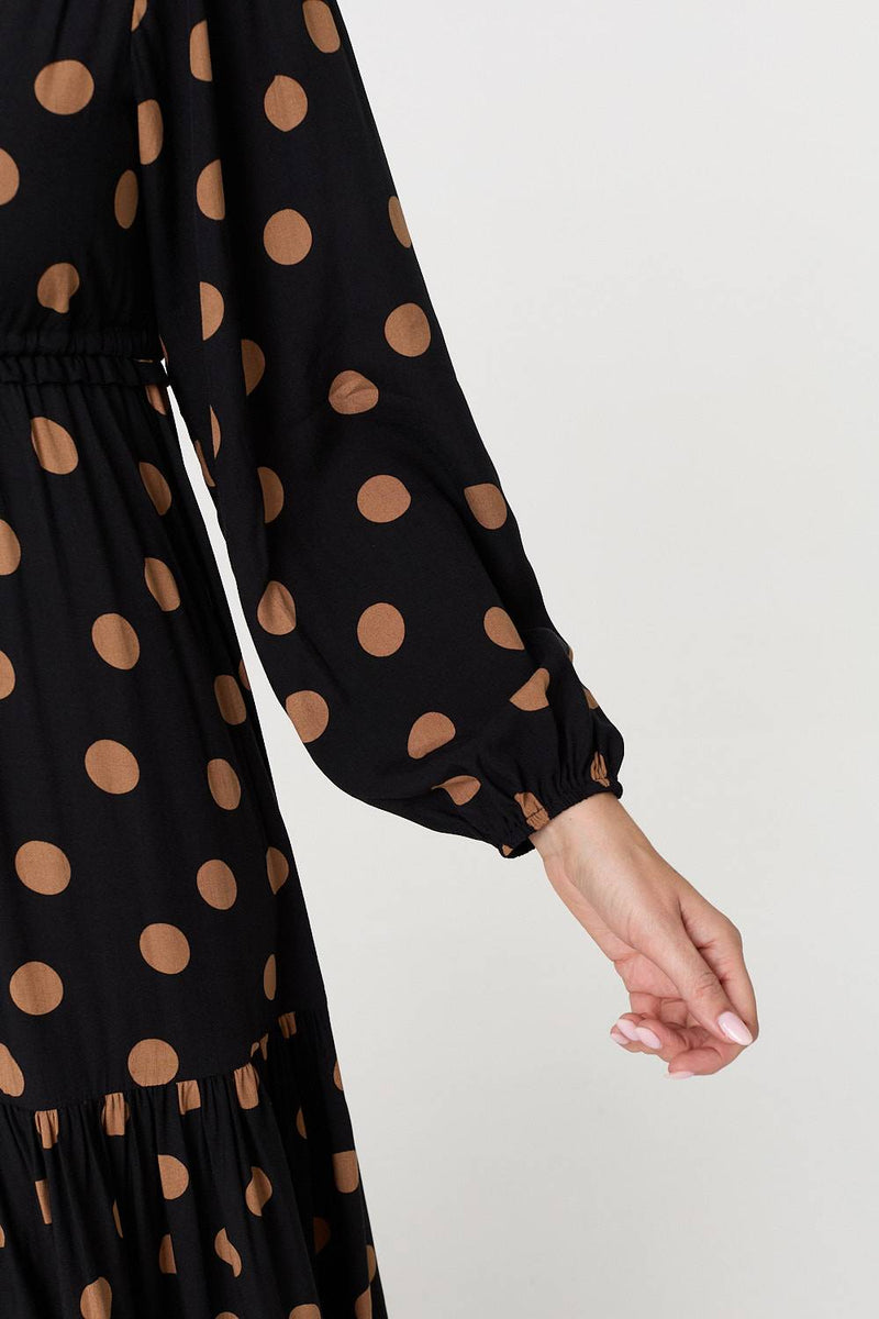 Polka Dot Tie Empire Waist Maxi Dress | Izabel London Polka Dot Tie Empire Waist Maxi Dress | Izabel London