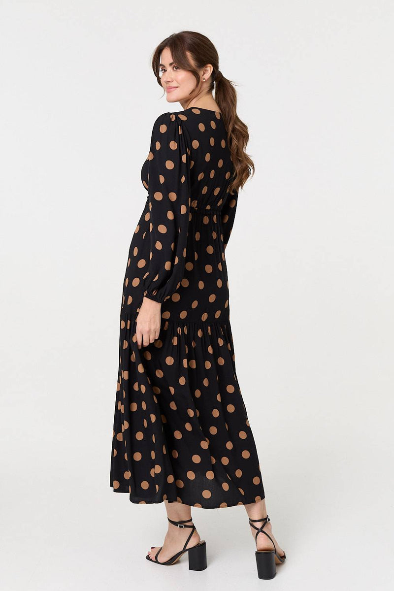 Polka Dot Tie Empire Waist Maxi Dress | Izabel London Polka Dot Tie Empire Waist Maxi Dress | Izabel London