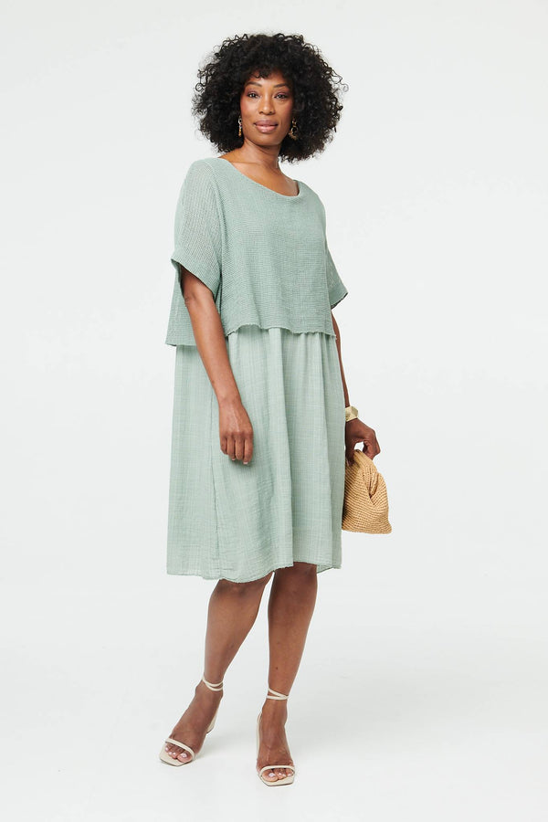 Sage | Mesh Textured Layered Midi Dress