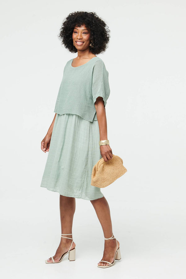 Sage | Mesh Textured Layered Midi Dress