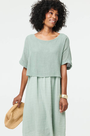 Sage | Mesh Textured Layered Midi Dress