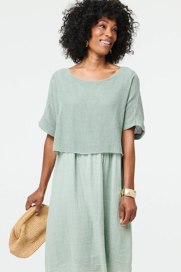 Sage | Mesh Textured Layered Midi Dress