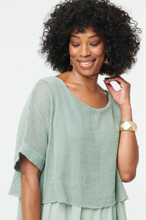 Sage | Mesh Textured Layered Midi Dress
