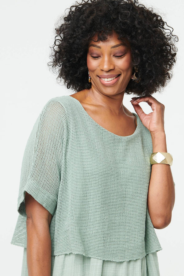 Sage | Mesh Textured Layered Midi Dress
