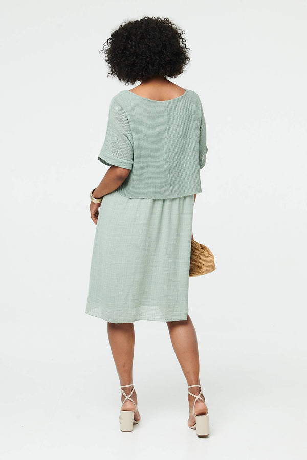 Sage | Mesh Textured Layered Midi Dress