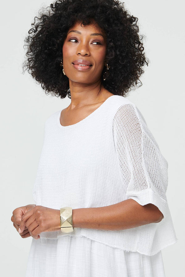 White | Mesh Textured Layered Midi Dress
