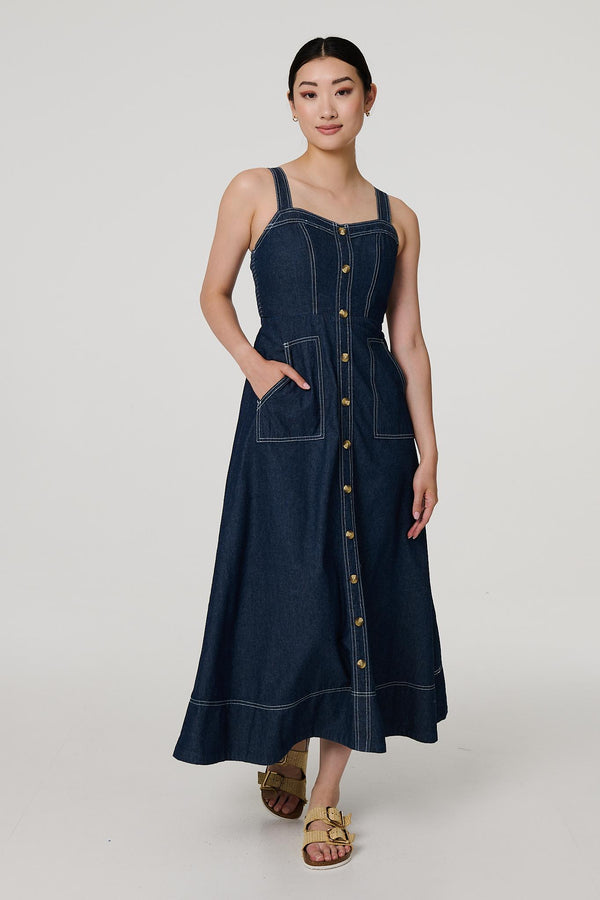 Blue | Denim Fit & Flare Midi Dress