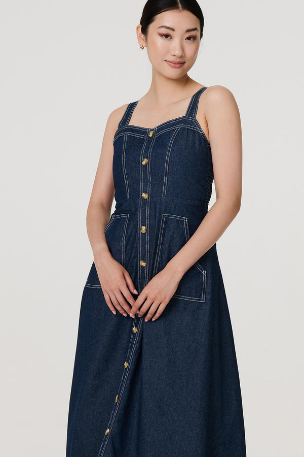 Blue | Denim Fit & Flare Midi Dress