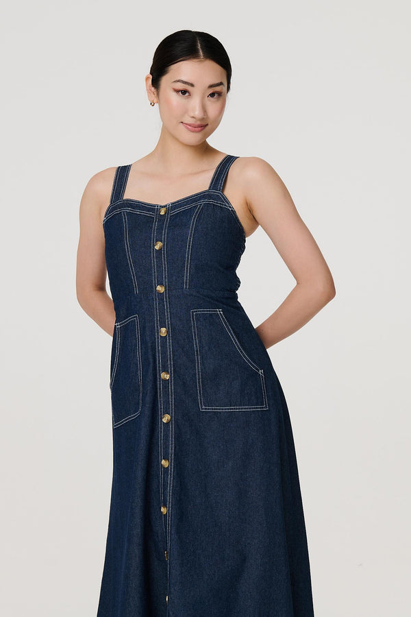 Blue | Denim Fit & Flare Midi Dress