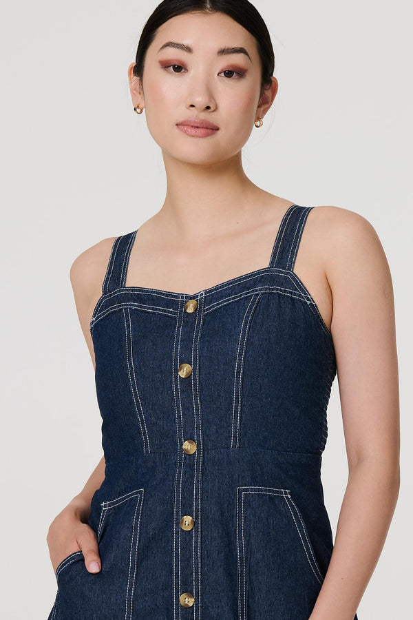 Blue | Denim Fit & Flare Midi Dress