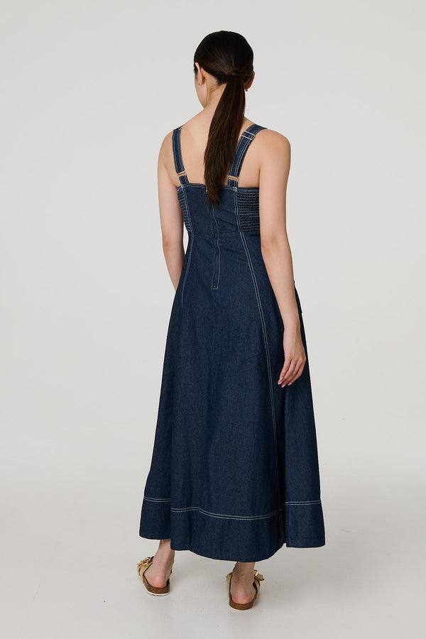 Blue | Denim Fit & Flare Midi Dress