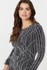 Silver | Abstract Print Long Sleeve Ruched Midi Dress