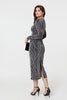 Silver | Abstract Print Long Sleeve Ruched Midi Dress