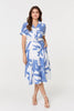 Blue | Leaf Print Belt Detail Midi Shirt Dress
