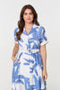Blue | Leaf Print Belt Detail Midi Shirt Dress
