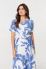Blue | Leaf Print Belt Detail Midi Shirt Dress
