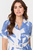 Blue | Leaf Print Belt Detail Midi Shirt Dress
