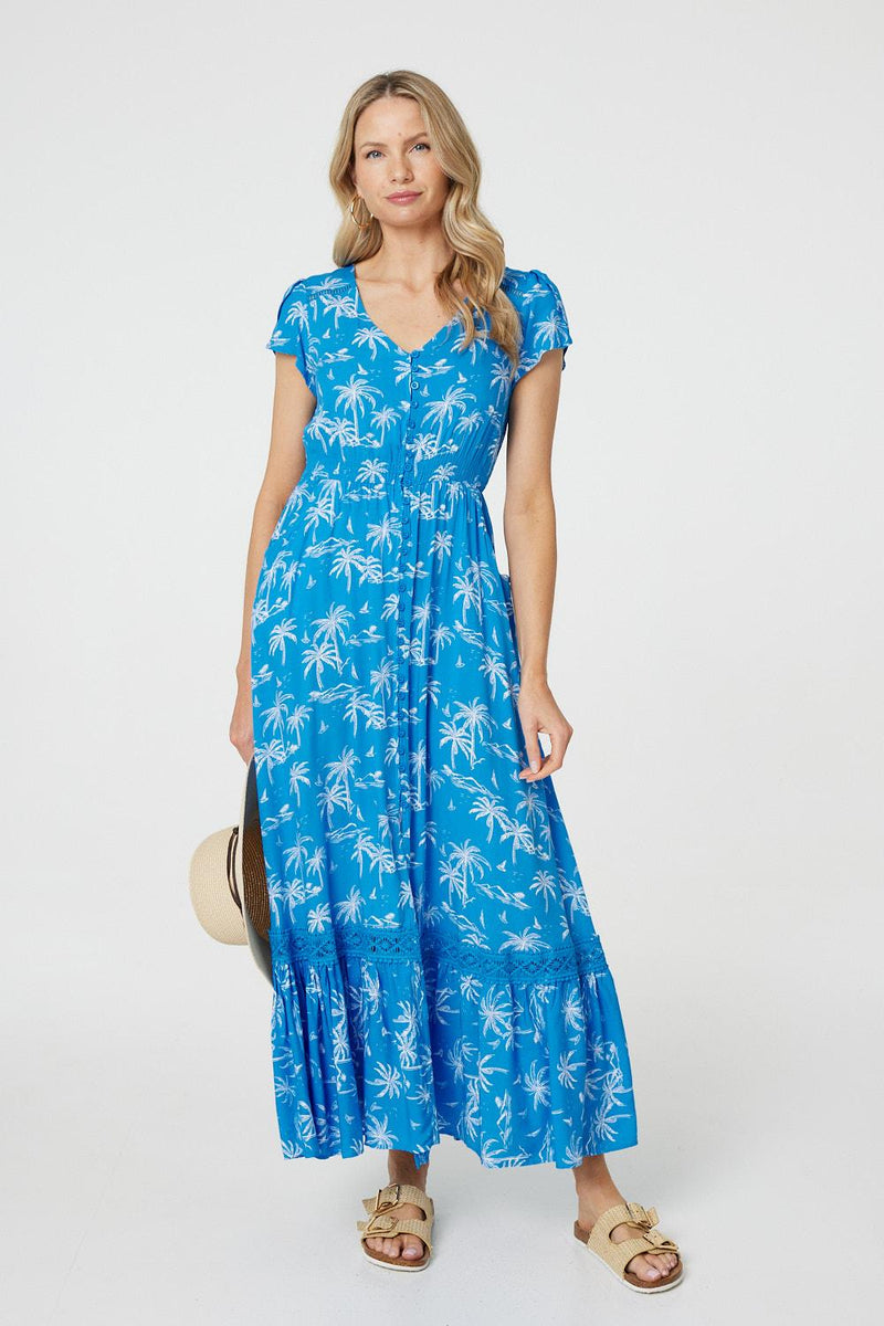 Tropical Print Angel Sleeve Maxi Dress | Izabel London Tropical Print Angel Sleeve Maxi Dress | Izabel London