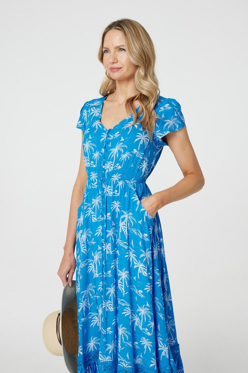 Tropical Print Angel Sleeve Maxi Dress | Izabel London Tropical Print Angel Sleeve Maxi Dress | Izabel London