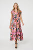 Pink | Tropical Print Angel Sleeve Maxi Dress : Model is 5'10