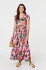 Pink | Tropical Print Angel Sleeve Maxi Dress : Model is 5'9