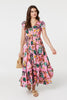 Pink | Tropical Print Angel Sleeve Maxi Dress