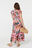 Pink | Tropical Print Angel Sleeve Maxi Dress