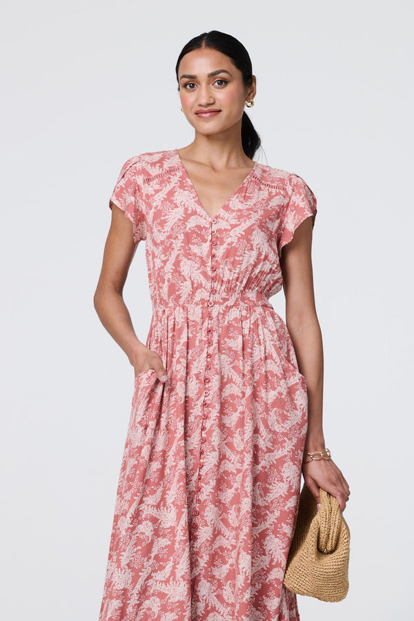 Burgundy | Paisley Print A-Line Tiered Maxi Dress