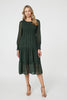 Green | Printed Sheer Layer Midi Smock Dress