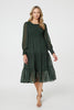 Green | Printed Sheer Layer Midi Smock Dress