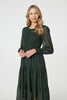 Green | Printed Sheer Layer Midi Smock Dress
