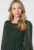 Green | Printed Sheer Layer Midi Smock Dress
