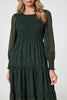 Green | Printed Sheer Layer Midi Smock Dress