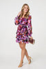 Purple | Floral Ruffled Tie Waist Mini Dress
