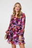 Purple | Floral Ruffled Tie Waist Mini Dress
