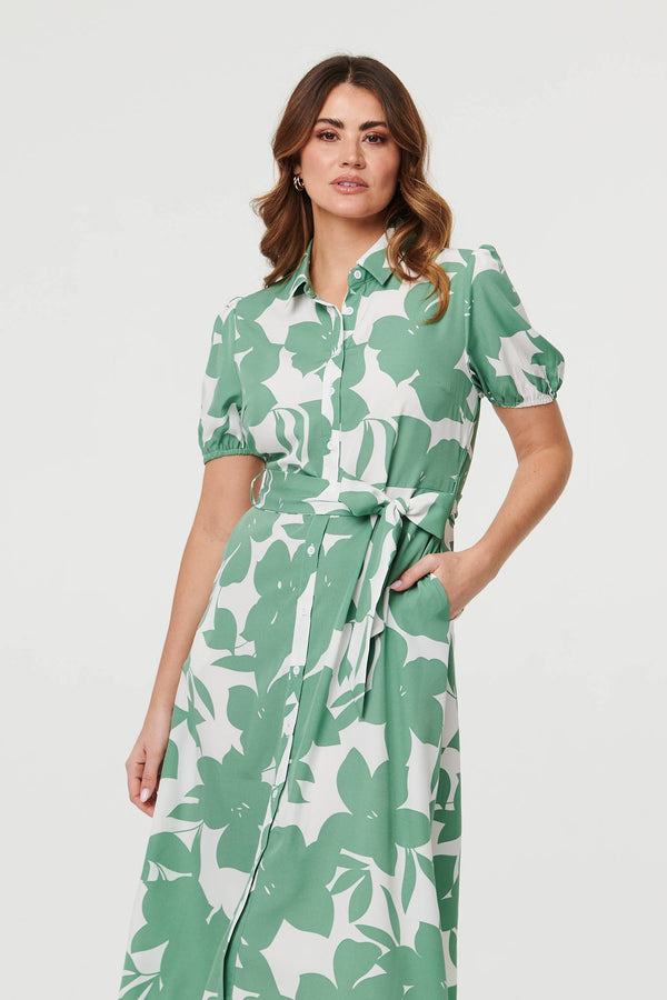 Sage | Abstract Floral Tie Waist Midi Dress