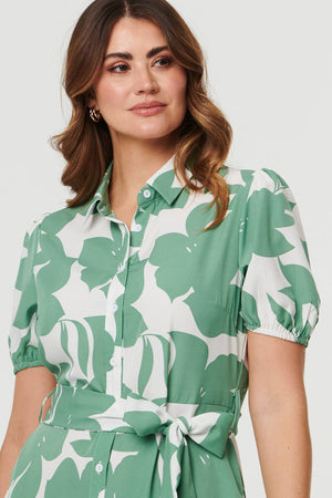 Sage | Abstract Floral Tie Waist Midi Dress