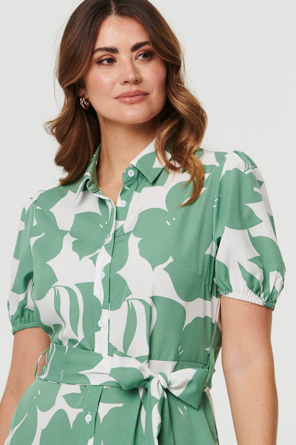 Sage | Abstract Floral Tie Waist Midi Dress
