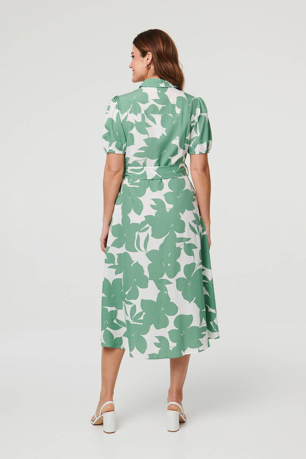 Sage | Abstract Floral Tie Waist Midi Dress