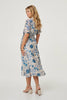 Blue | Floral Lace Trim Tie Waist Midi Dress
