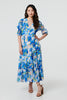 Blue | Abstract 3/4 Puff Sleeve Tiered Maxi Dress
