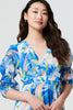 Blue | Abstract 3/4 Puff Sleeve Tiered Maxi Dress
