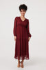 Red | Sparkly Semi Sheer Long Sleeve Midi Dress
