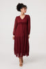 Red | Sparkly Semi Sheer Long Sleeve Midi Dress
