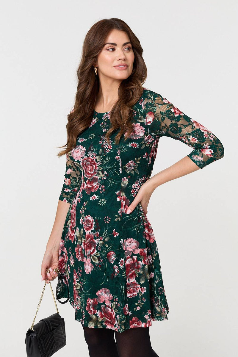 Floral Lace Layer Short Skater Dress | Izabel London Floral Lace Layer Short Skater Dress | Izabel London